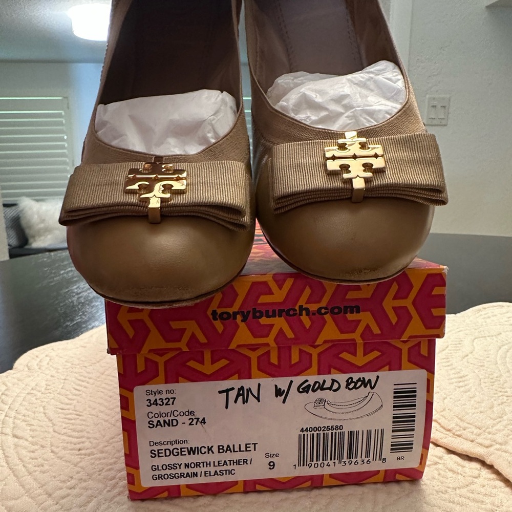 Tory Burch Sand Flats with Gold Accent